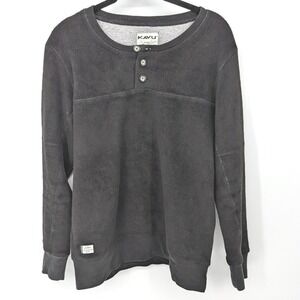 KAVU Fleece Henley Pullover Mens Medium Black Outdoor Gorpcore Sweatshirt